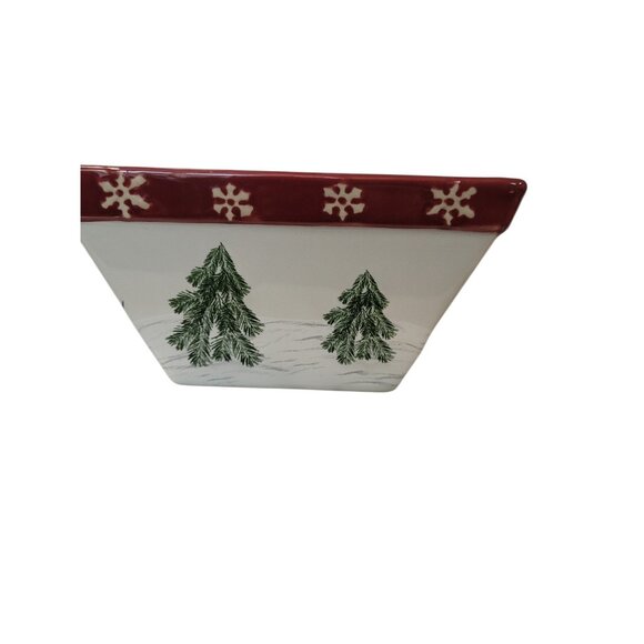 New St. Nicholas Square Yuletide Ceramic Bowl Hand Painted Christmas Snowmen - Picture 5 of 7